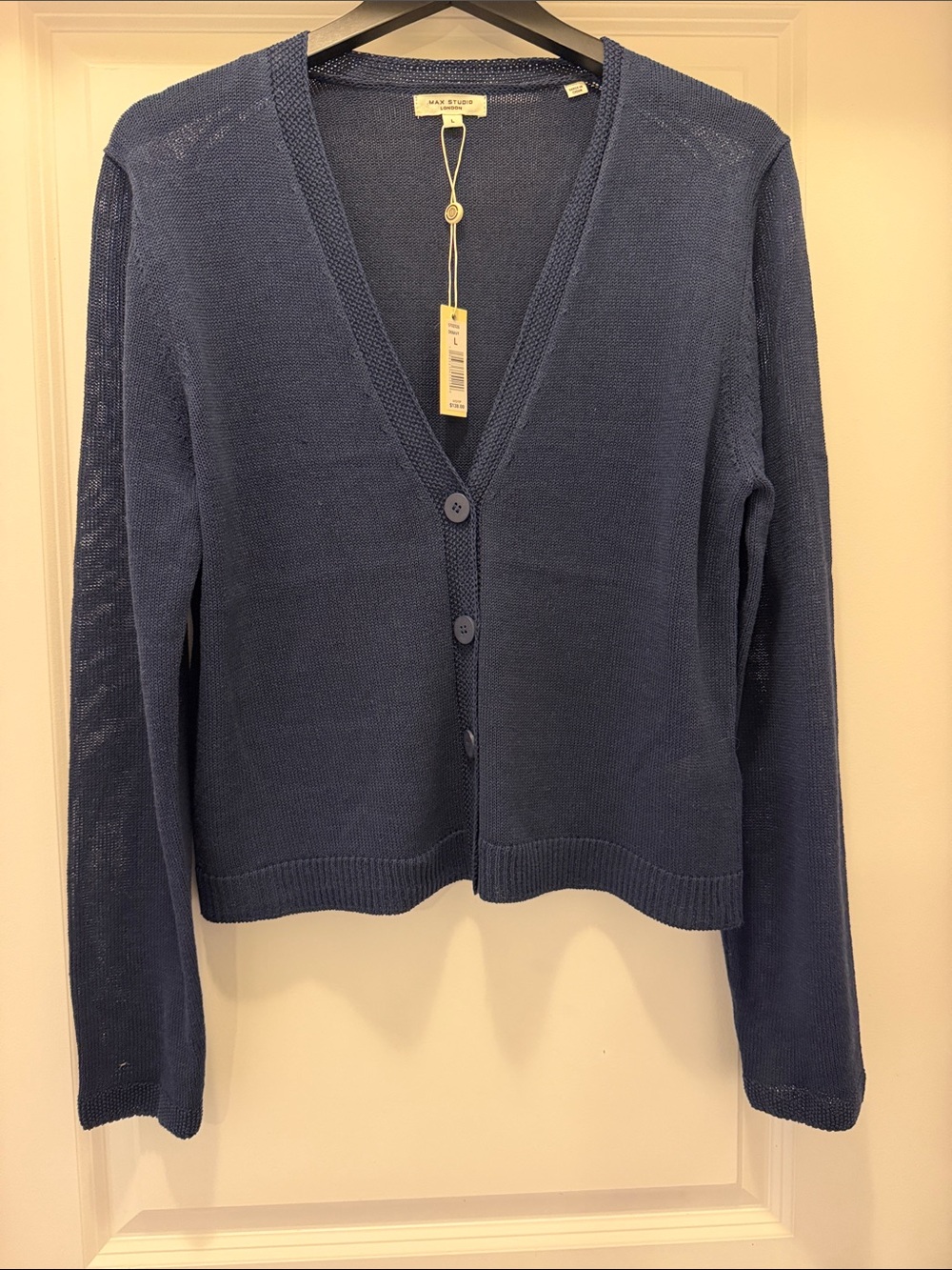Max Studio Blue V-Neck Button Cardigan